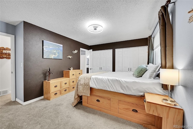 1711 Cato Cir Unit 21, Lafayette, CO 80026 - carpeted bedroom featuring multiple closets, a textured wall, and a textured ceiling