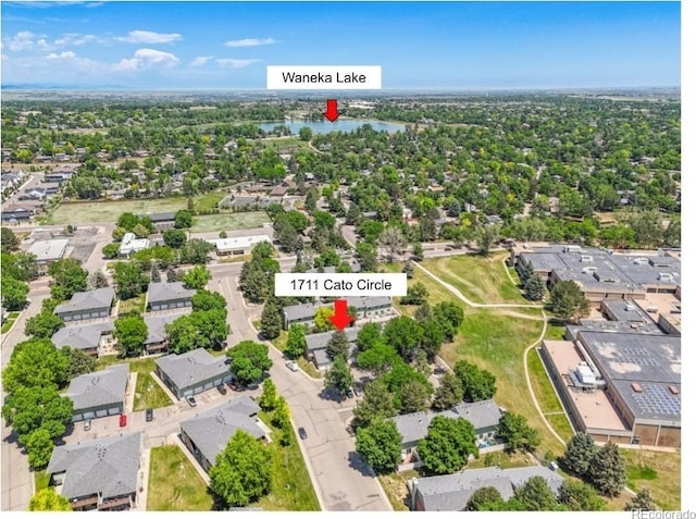 1711 Cato Cir Unit 21, Lafayette, CO 80026 - aerial view of residential area with a large body of water