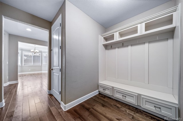 7720 S Queensburg Way, Aurora, CO 80016 - mudroom with a chandelier, dark wood-type flooring, baseboards, and recessed lighting