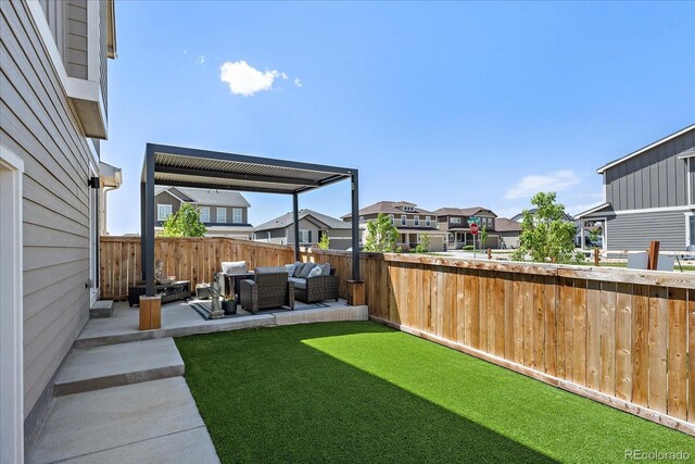 1100 Blue Bell Rd, Berthoud, CO 80513 - view of yard with outdoor lounge area, a residential view, and a patio area