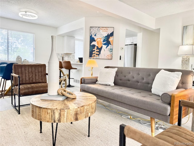 180 S Nome St, Aurora, CO 80012 - living area featuring a textured ceiling and plenty of natural light