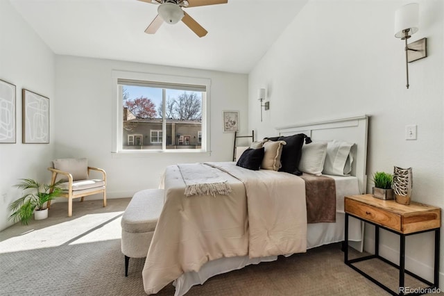 bedroom with carpet flooring and a ceiling fan
