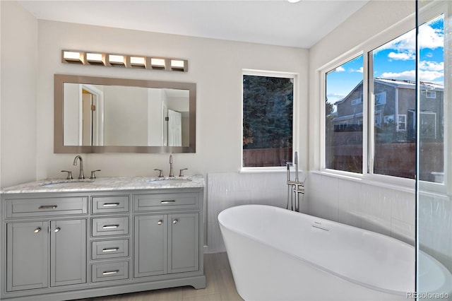 bathroom with vanity and a bathing tub