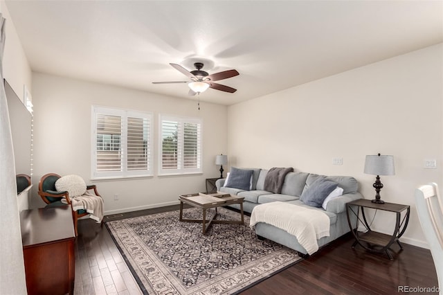 690 W 172nd Pl, Broomfield, CO 80023 - living room featuring ceiling fan and dark wood finished floors