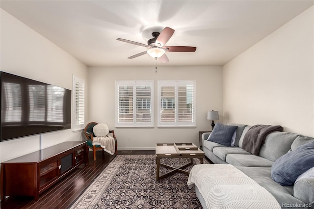 690 W 172nd Pl, Broomfield, CO 80023 - living area featuring ceiling fan, plenty of natural light, and wood finished floors