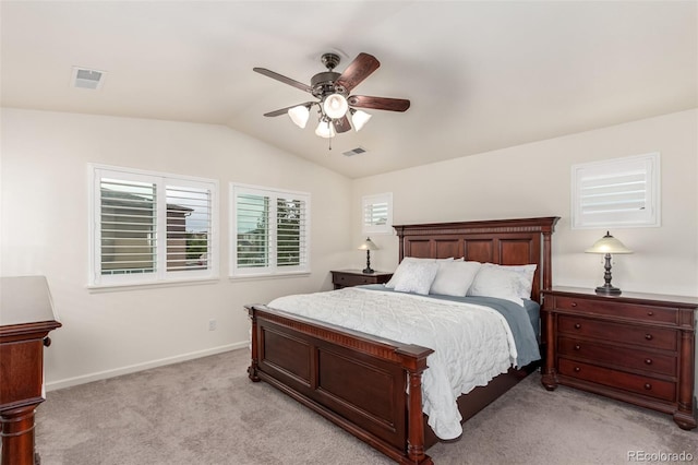 690 W 172nd Pl, Broomfield, CO 80023 - bedroom with light colored carpet, lofted ceiling, and a ceiling fan