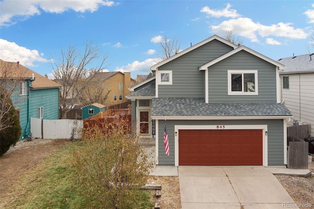 front facade with a garage