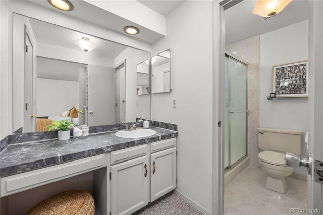 9025 Jellison Ct, Broomfield, CO 80021 - bathroom with a shower stall, vanity, and tile patterned floors