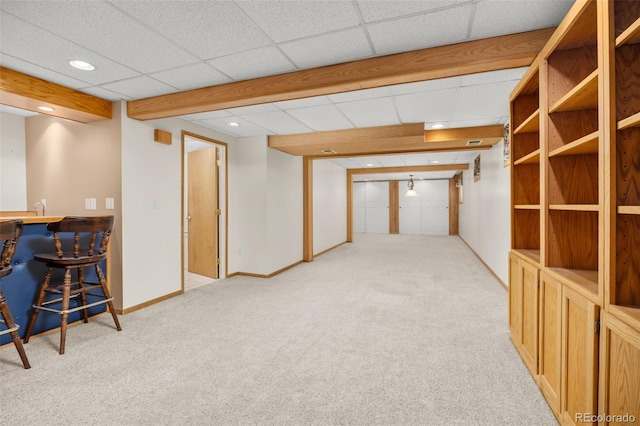9025 Jellison Ct, Broomfield, CO 80021 - finished basement with light carpet, recessed lighting, a bar, and a paneled ceiling