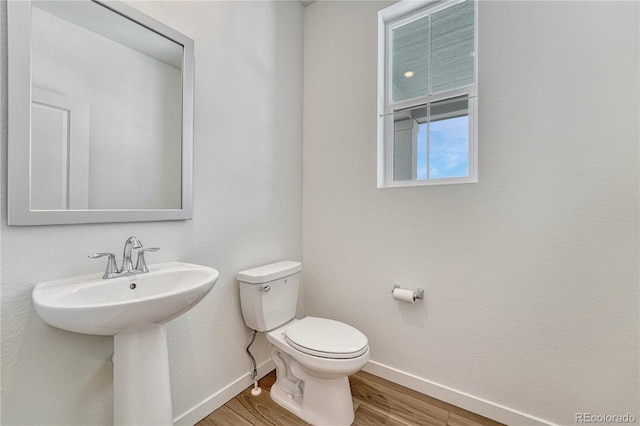 bathroom with wood-type flooring, sink, and toilet