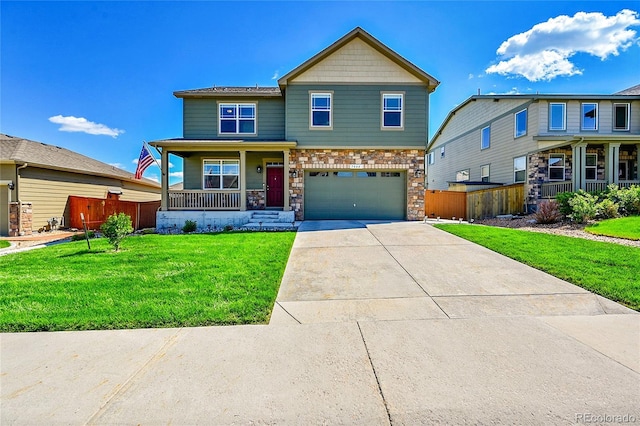 7888 E 139th Pl, Brighton, CO 80602 - craftsman house with a porch, stone siding, a garage, and concrete driveway