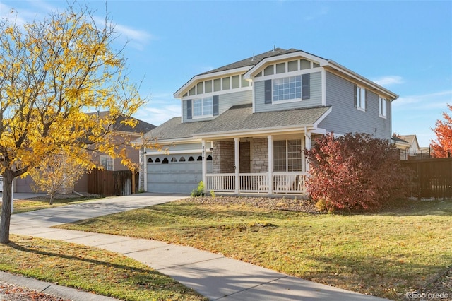 front facade with a porch and a front yard