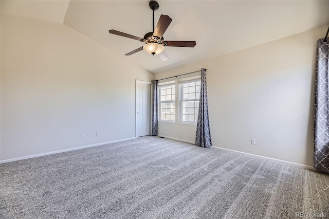 12704 Jasmine St Unit E, Thornton, CO 80602 - empty room with vaulted ceiling, ceiling fan, and carpet flooring
