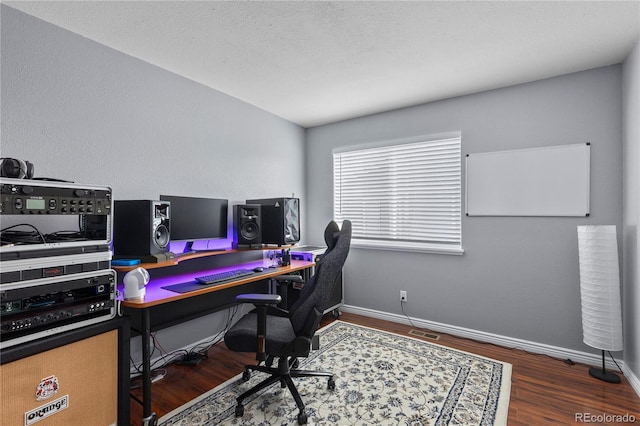 office area with dark wood-type flooring