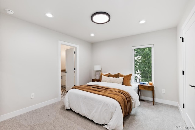 2040 W 45th Ave, Denver, CO 80211 - bedroom featuring light colored carpet, recessed lighting, and connected bathroom