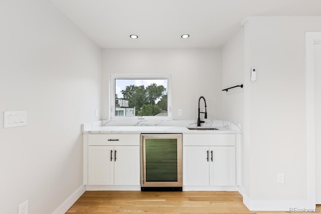 2040 W 45th Ave, Denver, CO 80211 - bar with beverage cooler, light wood-style flooring, and recessed lighting
