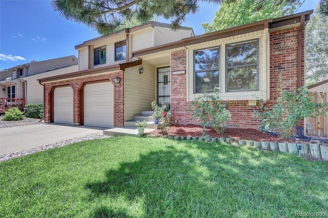 14463 E Wagon Trail Pl, Aurora, CO 80015 - view of front of house with brick siding, concrete driveway, and a front yard