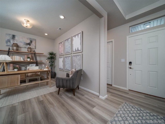 entrance foyer with light hardwood / wood-style flooring