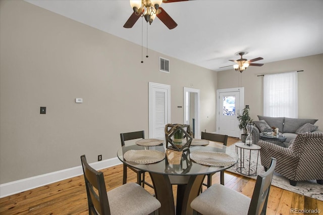 2415 Chase St, Edgewater, CO 80214 - dining room with ceiling fan, light wood-type flooring, and baseboards