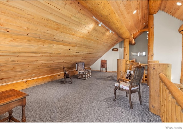 1000 N County Road 33, Como, CO 80432 - sitting room featuring carpet floors, wooden ceiling, track lighting, lofted ceiling, and recessed lighting