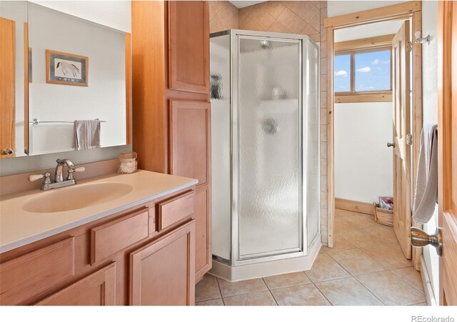 1000 N County Road 33, Como, CO 80432 - bathroom featuring a stall shower, tile patterned floors, and vanity