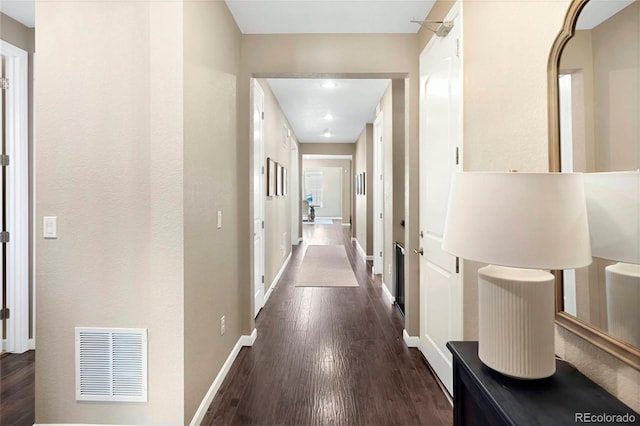 22891 E Union Cir, Aurora, CO 80015 - hallway with dark wood-type flooring and recessed lighting
