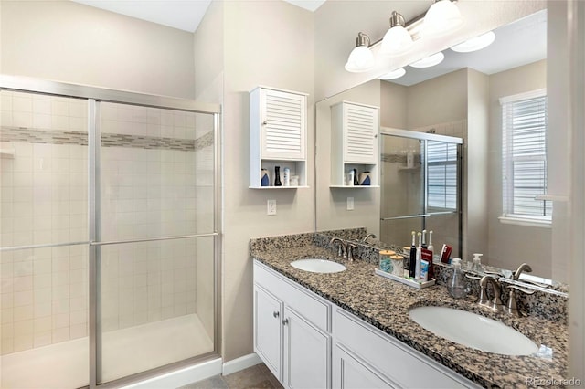 22891 E Union Cir, Aurora, CO 80015 - bathroom with a shower stall and double vanity