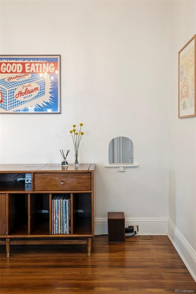 room details featuring baseboards and wood finished floors