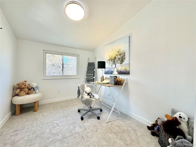 office area with lofted ceiling