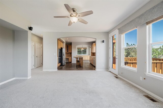3126 Aspen Creek Dr, Highlands Ranch, CO 80129 - unfurnished living room with arched walkways, carpet floors, and baseboards