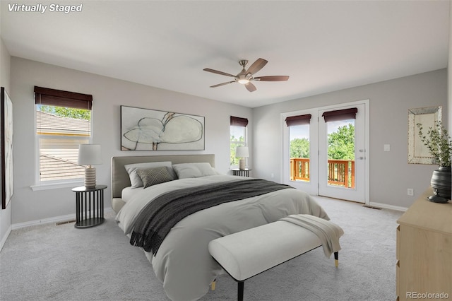 3126 Aspen Creek Dr, Highlands Ranch, CO 80129 - bedroom featuring access to exterior, baseboards, and light colored carpet