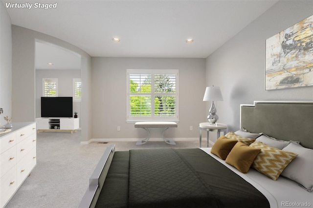3126 Aspen Creek Dr, Highlands Ranch, CO 80129 - carpeted bedroom with recessed lighting, baseboards, and arched walkways