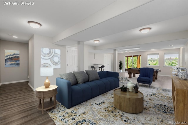 3126 Aspen Creek Dr, Highlands Ranch, CO 80129 - living room with baseboards, wood finished floors, and pool table