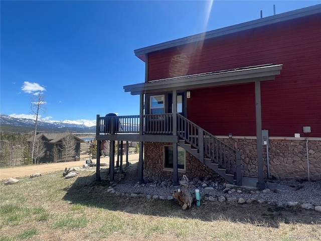 141 Gcr 4037, Grand Lake, CO 80447 - exterior space featuring stone siding and a mountain view