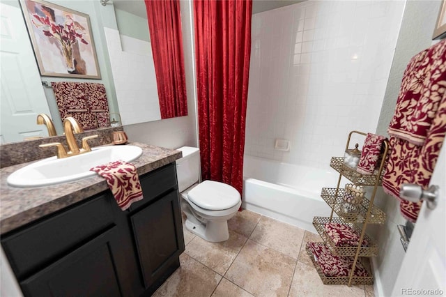 12242 Bannock Cir Unit D, Denver, CO 80234 - full bathroom with vanity, toilet, shower / bath combination with curtain, and tile patterned flooring