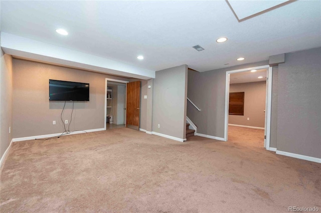 12242 Bannock Cir Unit D, Denver, CO 80234 - unfurnished living room with recessed lighting, carpet flooring, baseboards, and stairway