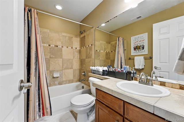 11985 Singing Winds St, Parker, CO 80138 - full bathroom featuring vanity, shower / bathtub combination with curtain, and toilet