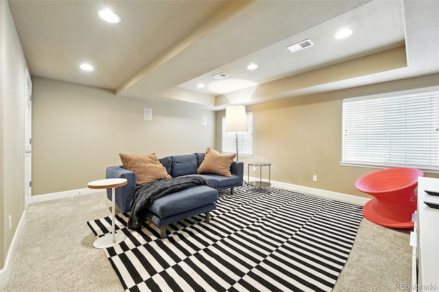 11985 Singing Winds St, Parker, CO 80138 - carpeted living room with recessed lighting, baseboards, and a raised ceiling