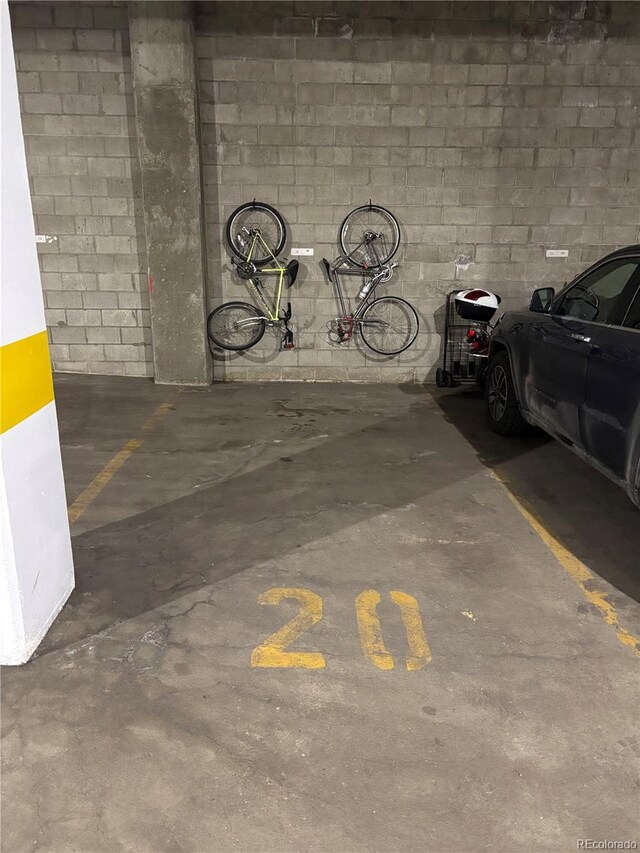parking garage with concrete block wall