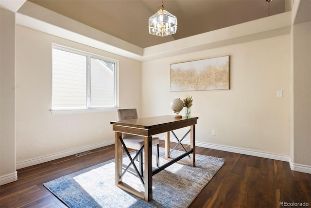 3461 Maple Cir, Brighton, CO 80601 - office space featuring a chandelier, wood finished floors, and baseboards