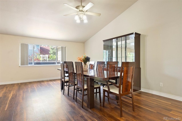 3461 Maple Cir, Brighton, CO 80601 - dining room with wood finished floors, lofted ceiling, baseboards, and ceiling fan