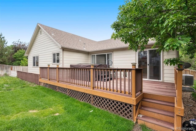 3461 Maple Cir, Brighton, CO 80601 - back of house with roof with shingles, a deck, and central AC unit
