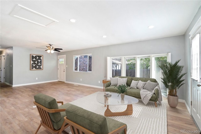1210 Westend Ave, Colorado Springs, CO 80904 - living room featuring attic access, healthy amount of natural light, light wood-style floors, and recessed lighting