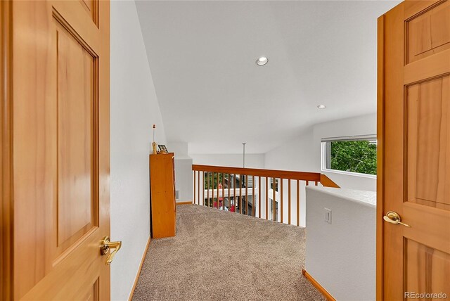 766 Chimney Creek Dr, Golden, CO 80401 - corridor featuring carpet flooring, recessed lighting, vaulted ceiling, and baseboards