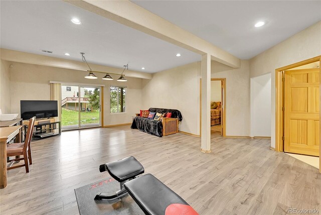766 Chimney Creek Dr, Golden, CO 80401 - exercise area with light wood-style floors, recessed lighting, and baseboards
