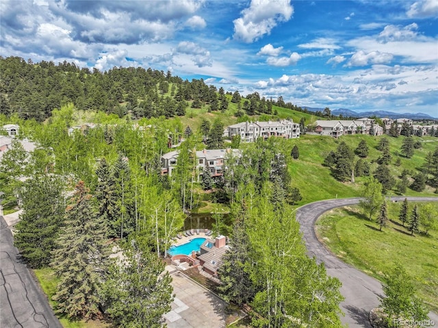 766 Chimney Creek Dr, Golden, CO 80401 - aerial view of a pool area and a mountain backdrop