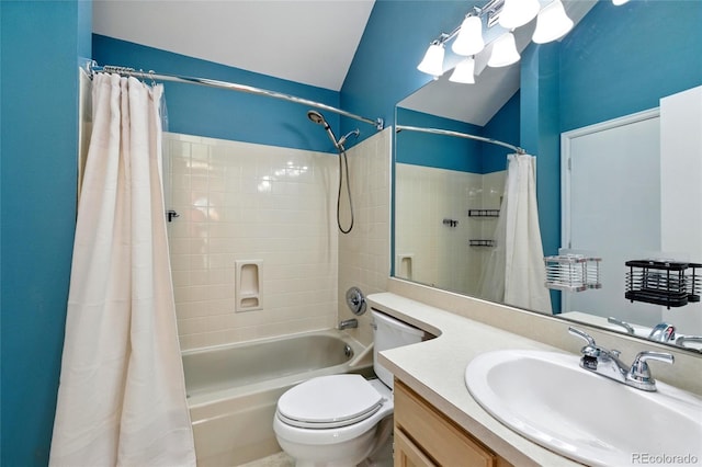 13651 W 65th Ave, Arvada, CO 80004 - full bath featuring shower / tub combo with curtain, vanity, and lofted ceiling