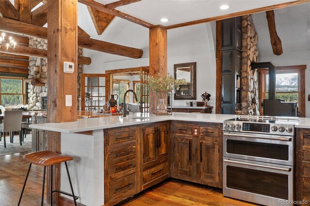 700 Cottage Grove Rd, Alma, CO 80420 - kitchen featuring double oven range, light wood-style flooring, a sink, healthy amount of natural light, and recessed lighting