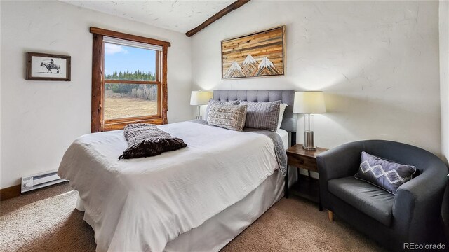 700 Cottage Grove Rd, Alma, CO 80420 - bedroom featuring carpet flooring, baseboard heating, and vaulted ceiling