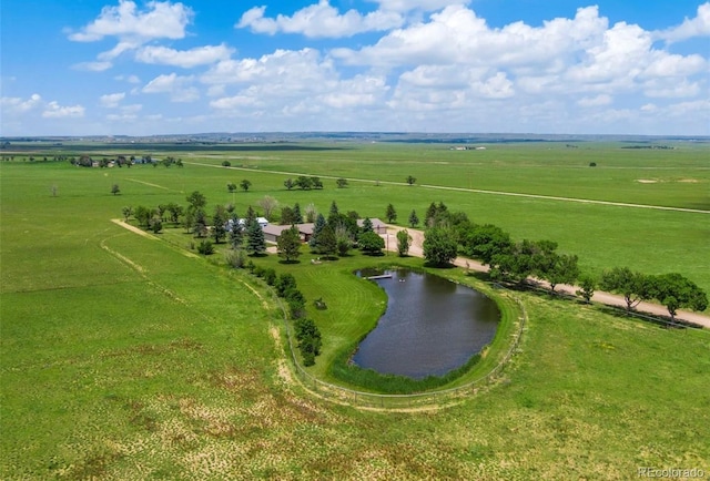 bird's eye view with a rural view and a water view